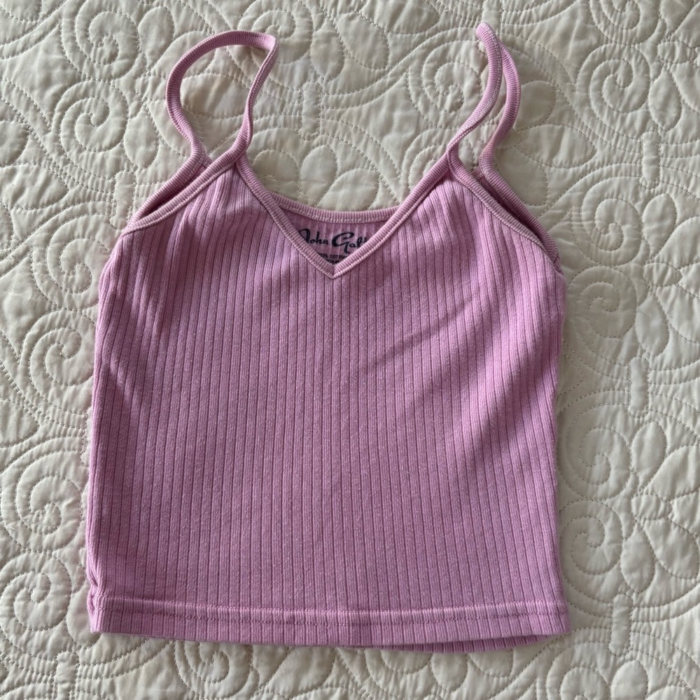 Brandy Melville Pink Ribbed V-Neck Tank